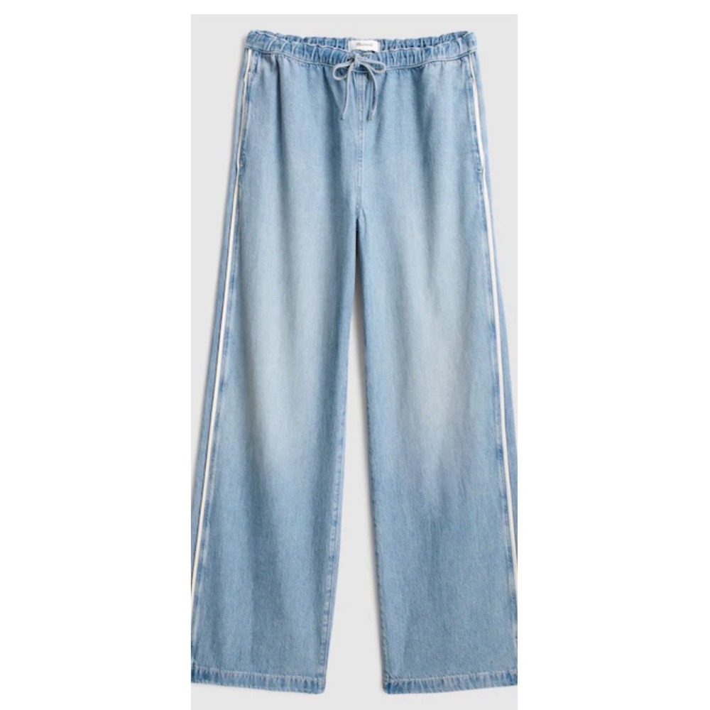Madewell Pull-On Track Pants Airy Denim Jeans Light Wash White Stripe Small S